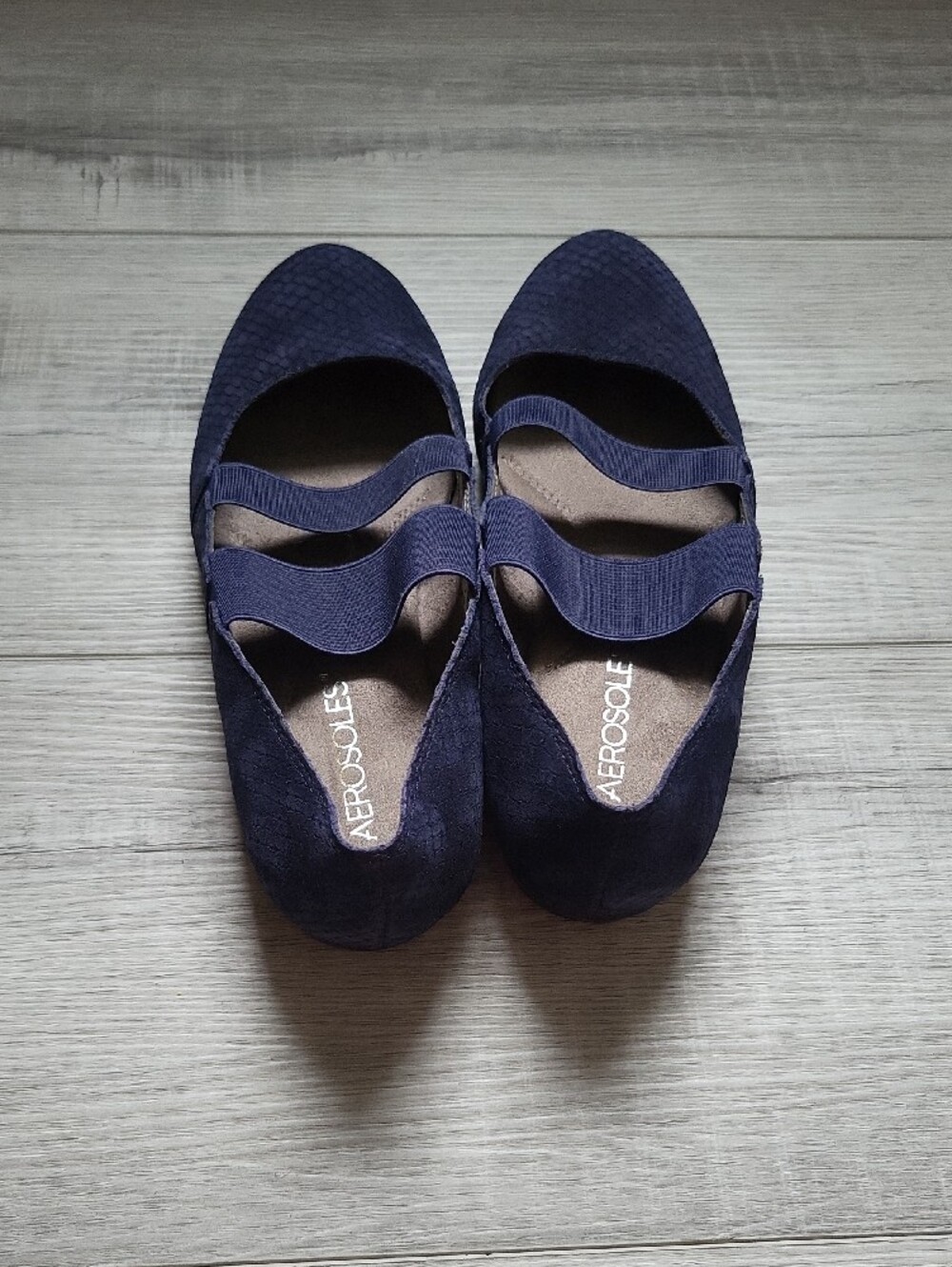 Aerosoles Navy Textured Mary Jane Flats with Dual Elastic Straps - Picture 7 of 10